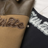 Unisex Winter Cotton Coat Retro Patchwork Contrast Color Letter Tide Polo Collar Jacket Baseball Uniform