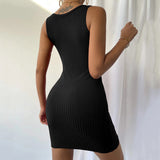 Women Dress Spring and Summer Sexy Slit Slim-Fitting Spaghetti Straps Knitted Dress Hip Skirt