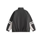 Unisex Jacket Retro Patchwork Contrast Color Stand-up Collar Jacket Men Spring and Autumn Coat