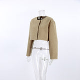 Women Trench Coat Woolen Coat O-neck Short Casual Loose Autumn Winter Retro