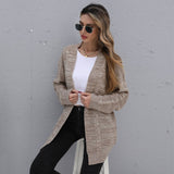 Women Knitted Sweater Autumn Long Sleeve Mixed Color Mid-Length Coat Sweater