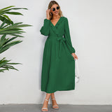 Women Date Dress Sexy Pleated V-neck Dress
