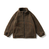 Unisex Winter Cotton Line Embroidered Stand Collar Cotton Coat Vintage Polar Fleece Loose Cotton Coat