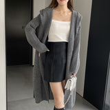 Women Cardigan Sweater Autumn Knitted Cardigan Long Sleeve Loose Long Hooded Sweater W2377