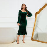 Women Dress Square Collar Sheath Dress