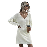 Women Knitted Sweater Long Sleeve Knitted Long Women's Woolen Skirt Autumn