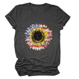Sunflower Print Short Sleeve Casual Crew Neck T-Shirt Top