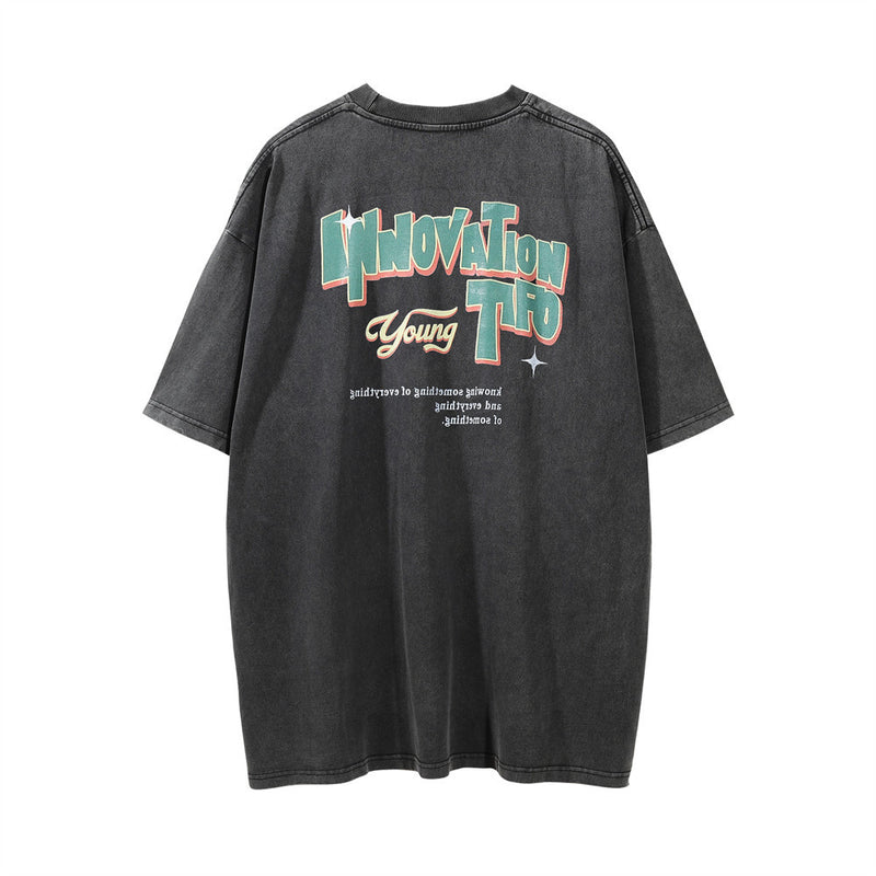Men Vintage T-Shirt Character Printed round Neck Short Sleeve T-shirt