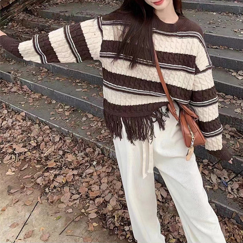 Women Knitwear Autumn and Winter Tassel round Neck Sweater Loose Sweater