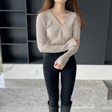 Women Cardigan Sweater Autumn Cardigan Coat V-neck Collarbone Knitted Sweater 8t8216