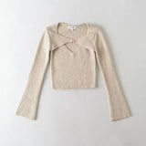 Women Sweater Knitwear Sexy V-neck Knitwear Women's Autumn Winter Retro Slim-Fit Long-Sleeved Pullover Short Sweater