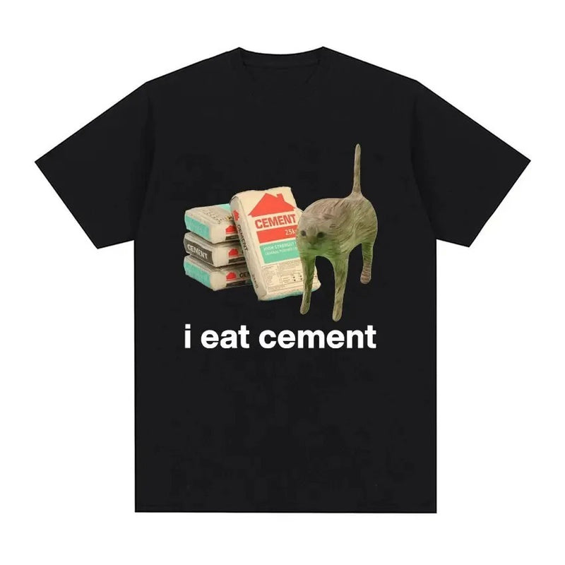 I Eat Cement Cursed Cat Funny Meme T Shirt for Men Women