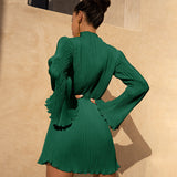 Women Dresses Autumn Striped Slim Fit round Neck Long Sleeves Sheath Dress