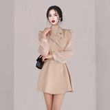 Women Maxi Dress Autumn and Winter Suit Dress Mesh A- line Dress