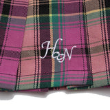 Women Skirt Plaid Pleated Skirt Girls Summer Casual Miniskirt Embroidered A- line Skirt