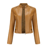 Red Leather Jacket Women's Rivet Leather Coat Spring and Autumn Jacket