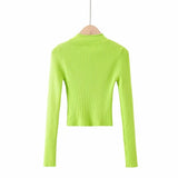 Women Sweater Knitwear Short Half Turtleneck Sexy Zipper Midriff-Baring Knitted Sweater Sweater