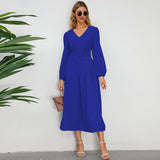 Women Date Dress Autumn and Winter V-neck Bubble Long Sleeve Dress