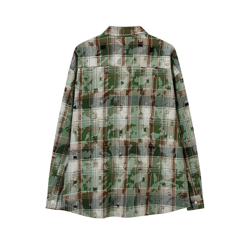 Unisex Vintage Shirt Retro Long Sleeve Plaid Shirt Men