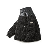 Unisex Winter Cotton Coat PU Leather Stand-up Collar down Jacket Retro Loose down Jacket