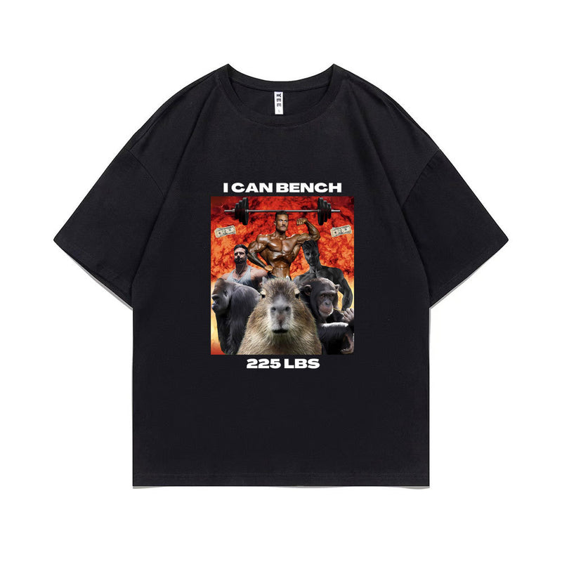 I Can Bench 225 Pounds Monkey Capybara Funny Graphic T-shirt