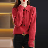 Women Knitted Cardigan Autumn Vintage Stand Collar Knitted Cardigan Sweater Baggy Coat