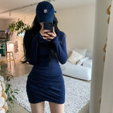 Women Dresses Autumn and Winter round Neck Slim-Fit Sexy Hip Skirt
