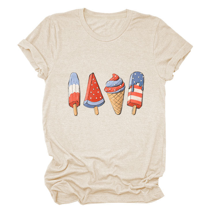 Crew neck short sleeve ice cream popsicle print personalized summer T-shirt