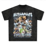 Mens Vintage Football T-Shirt Vintage Argentina Messi Printed Short Sleeve T-Shirt Versatile Crew Neck Wash