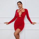 Women Dress Sexy Cutout Tight Skirt Short Skirt Sheath Long Sleeve Dress
