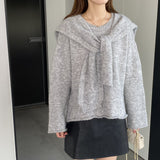 Women Knitted Two-Piece Set Jia Woven Long Sleeve round Neck Shawl Two-Piece Sweater