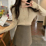 Women Knitted Cardigan Spring and Autumn Polo Collar Sweaters Cardigan