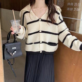 Women Knitwear Autumn and Winter Striped Sailor Collar Sweater Loose Knitted Cardigan