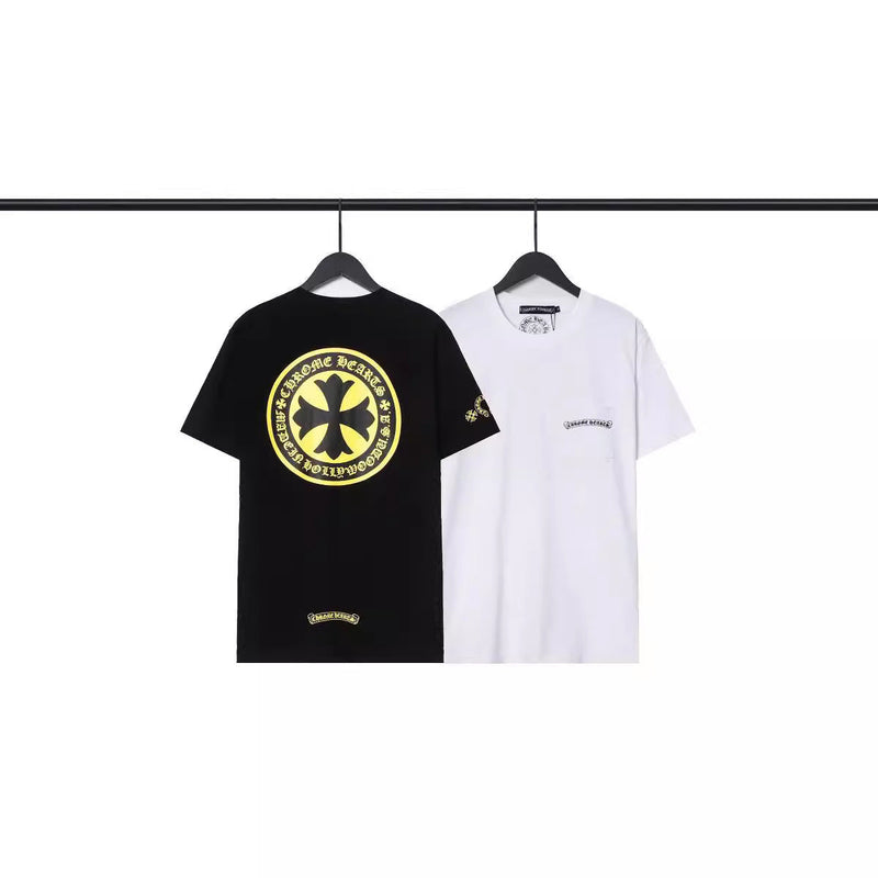 CHH Chrome Heart T Shirts Sanskrit Large Logo Cross Print Short Sleeve T-Shirt
