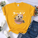 2024Harajuku Cat Neko Noodles Ramen Tee Shirts Summer