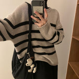Women Knitwear Autumn and Winter Striped round Neck Sweater Loose Sweater