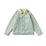 Unisex Winter Cotton Coat Three-Dimensional Pocket Decoration Lapel Cotton-Padded Coat Retro Cashmere Cotton-Padded Coat