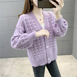 Women Knitwear Autumn and Winter V-neck Casual Sweater Loose Knitted Cardigan