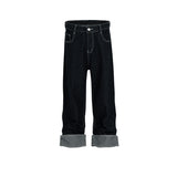 MIJKO Mens Vintage Pants MIJKO men's women's retro clean fit straight jeans washed color matching