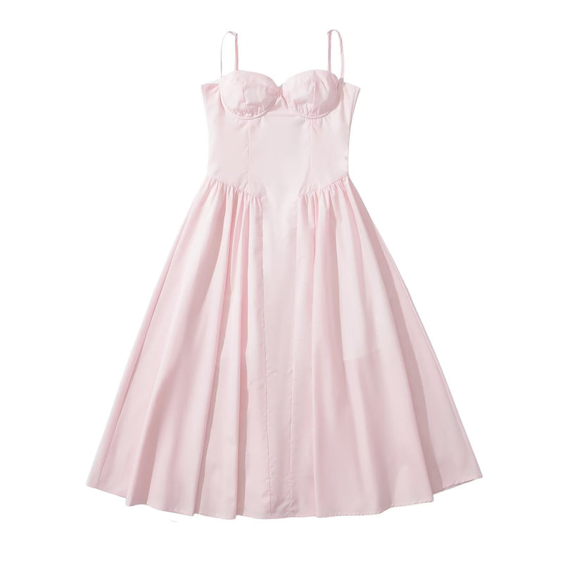 Women Dresses Summer Retro Spaghetti Straps Dress Backless Midi Dress (Xds0414)