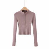 Women Sweater Knitwear Short Half Turtleneck Sexy Zipper Midriff-Baring Knitted Sweater Sweater