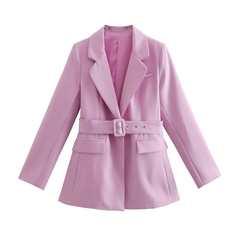 Women Suits Belt Purple Blazer Autumn Leisure Suit