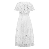 Women Date Dress Slim Fit Embroidered Leaves Sequin Gauze Dress Skirt