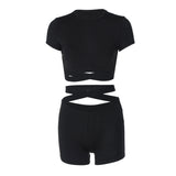 Women Co-Ord Set Yoga Two-Piece Set Sexy Midriff-Baring Top Tight Shorts Suit