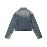 Women Jacket Denim Jacket Autumn Leisure Stand Collar Washed Zipper Cardigan Jacket