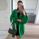 Ladies Leisure Knitwear Loose Knit Mid-Length Sweater Cardigan