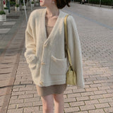 Women Knitted Cardigan Sweater Women's Autumn and Winter V-neck Loose Knitted Cardigan Coat