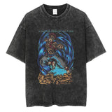 2024Men Vintage Black T Shirt Streetwear Harajuku Anime Print