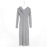 Women Dresses Hooded Sweater Dress Split Long Sleeve Long Dress V-neck Hip Skirt