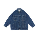 Unisex Jacket Retro Lapels Coat Denim Jacket Loose-Fitting Denim Clothes